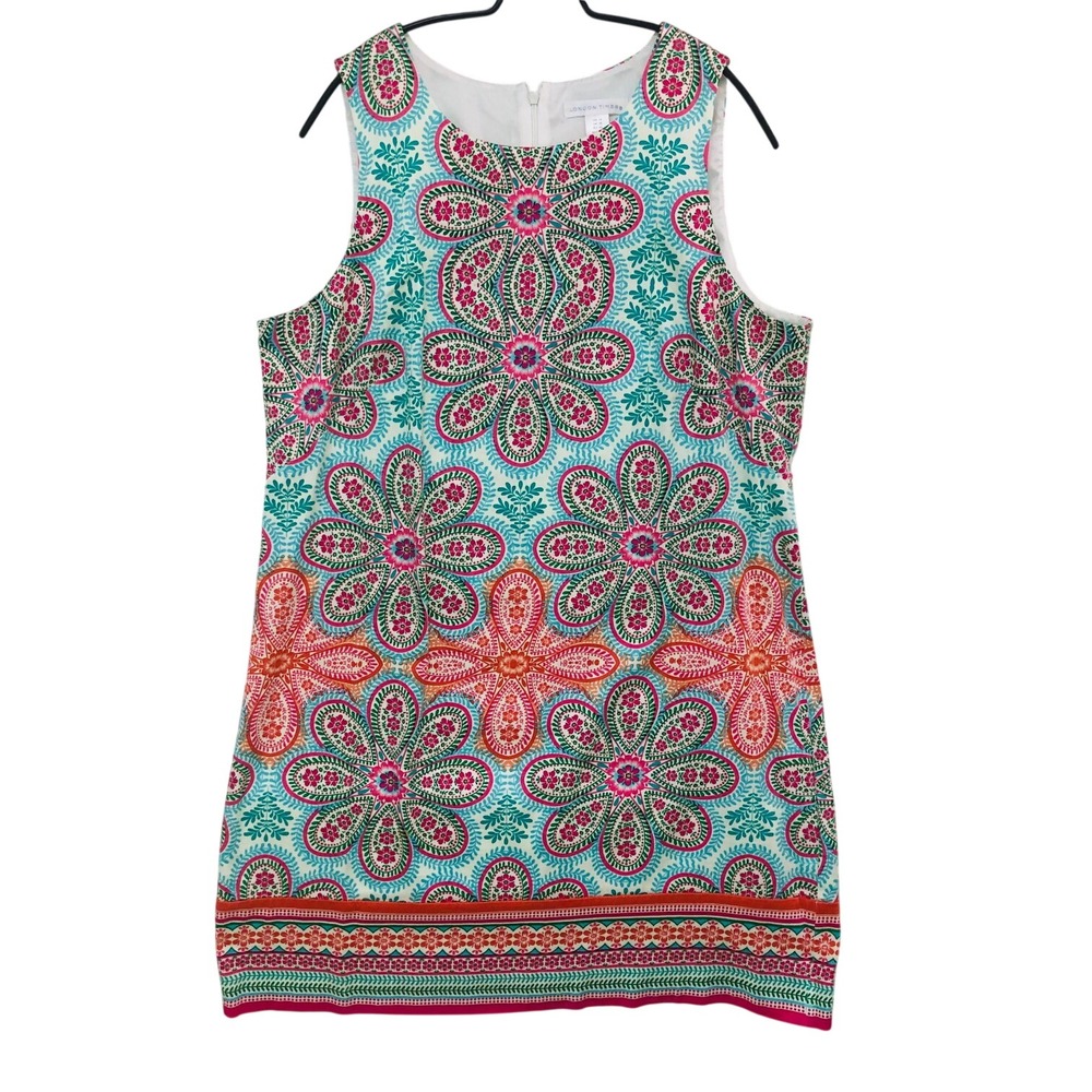 London Times Shift Tank Dress Garden Floral Coastal Beachy Boho Retro Women 14 L